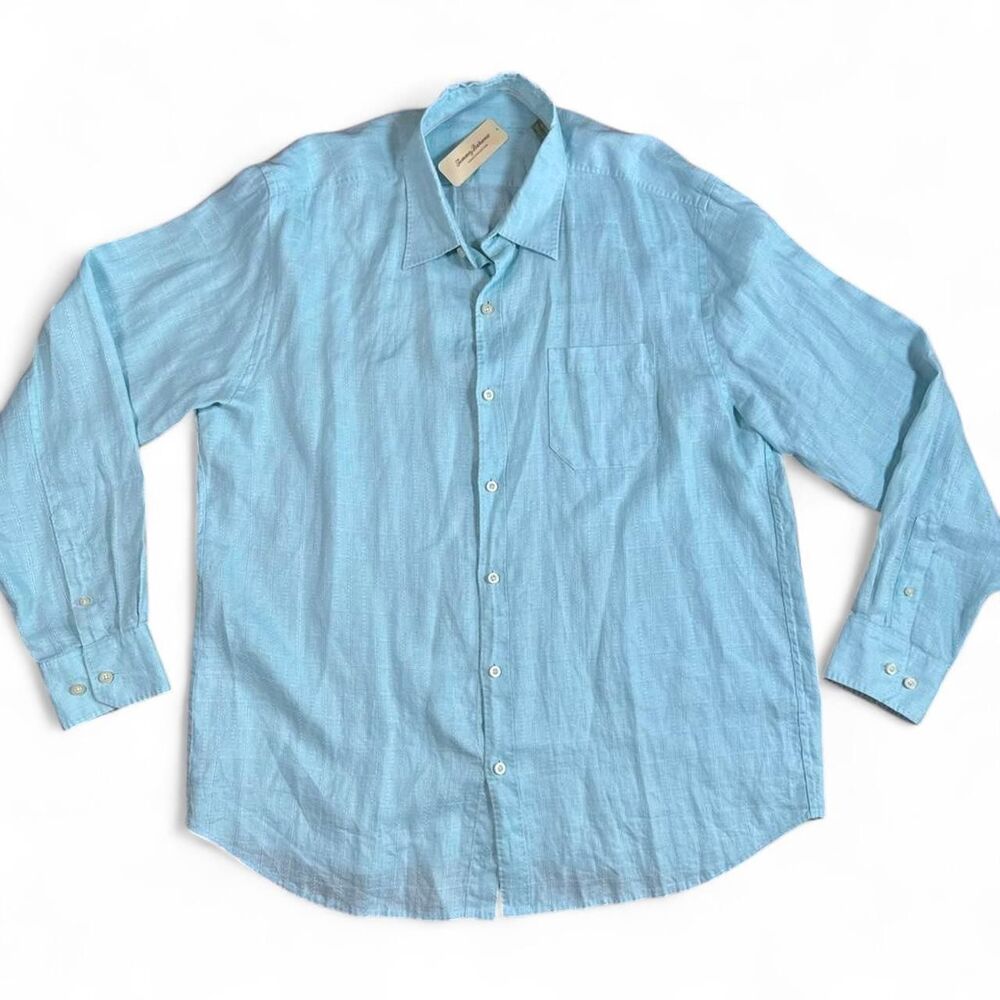 Tommy Bahama Costa Sera Long Sleeve Linen Shirt Plume Aqual Teal Men's XL NWT! - Picture 2 of 8
